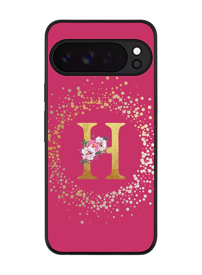 For Google Pixel 10 Pro Case,Slim fit Camera Protection, Shockproof Thin Phone cover  - Custom Monogram Floral - H ( Deep Pink )